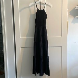 Elastic Trim Poplin Black Midi Dress, Zara - Medium